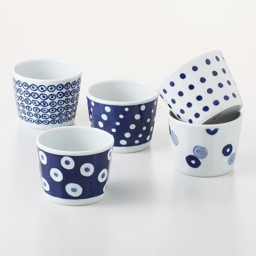 【カップ 5点セット】藍丸紋 軽量カップ揃 | 波佐見焼 | 西海陶器