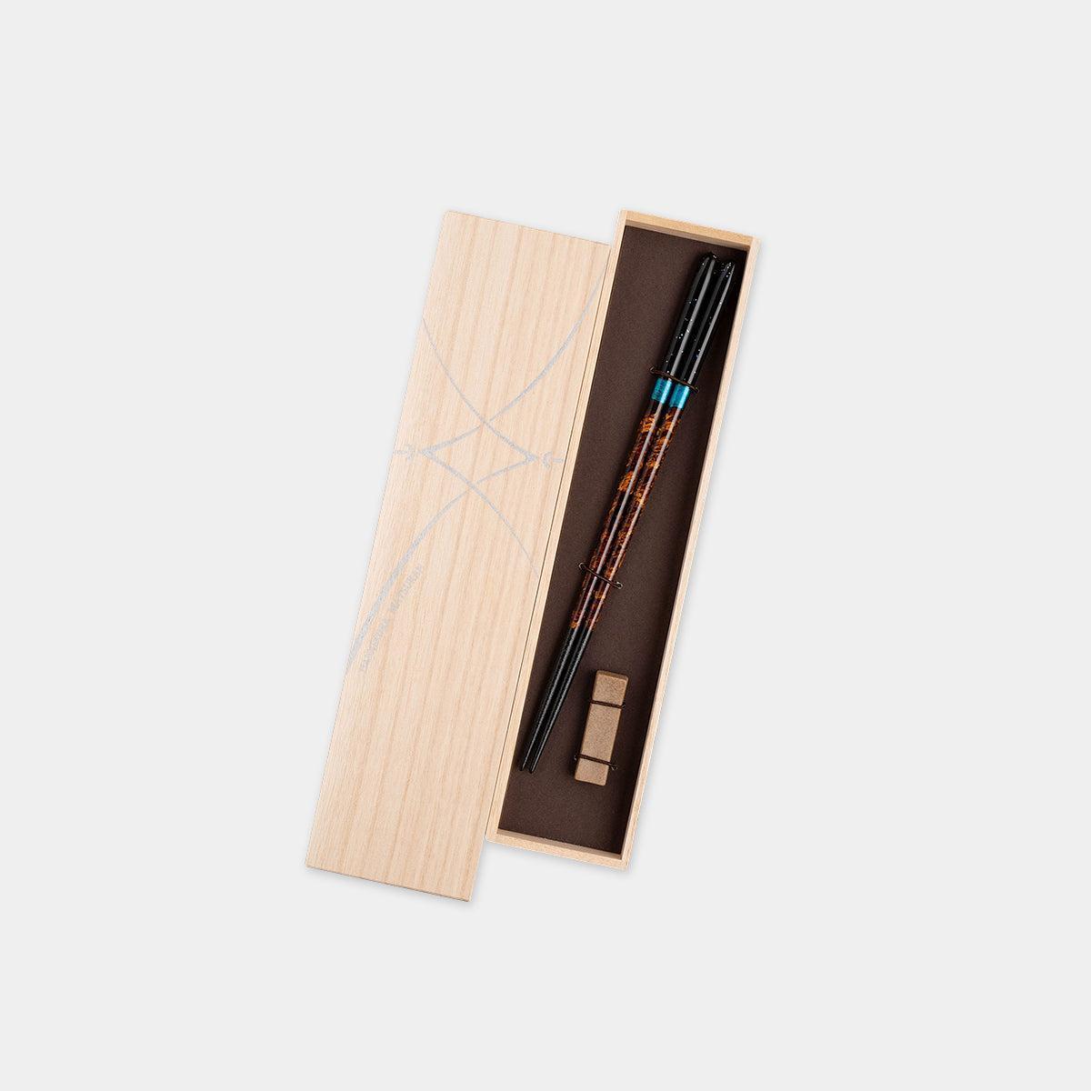 【箸】 夜空 宵 砂岩箸置付 (22.5cm) 桐箱 | 筆描き | 結晶