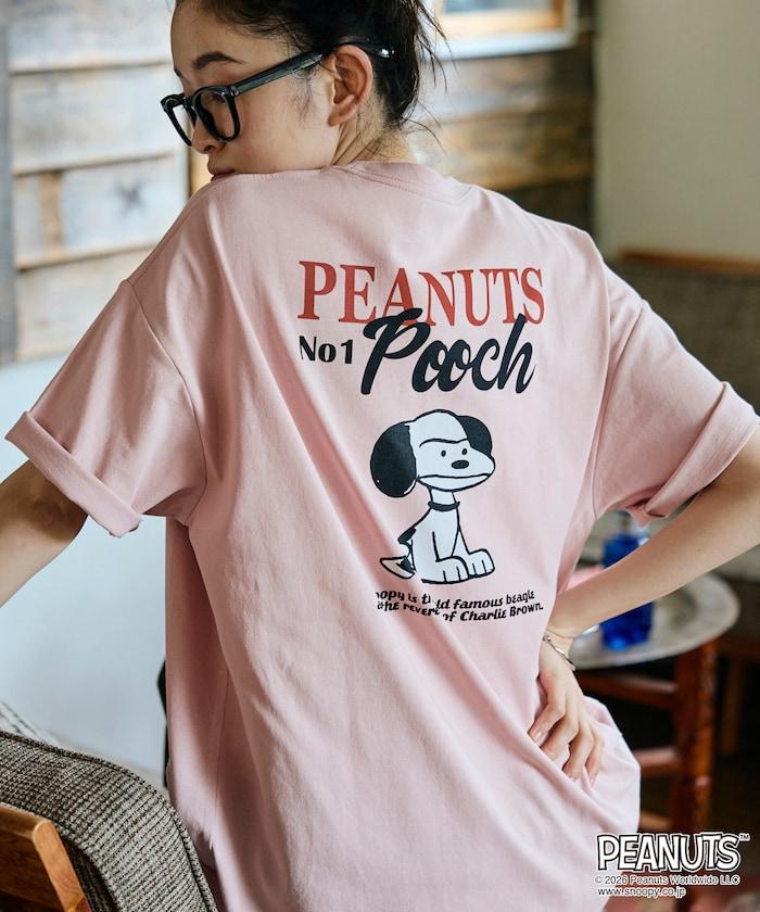 《PEANUTS》/《PEANUTS》(花生漫畫) POOCH T恤 大廓形 背部印花 圓領