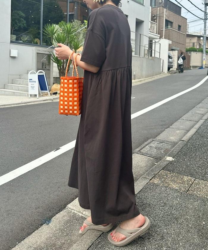 腰部抽褶拼接 短袖 連衣裙