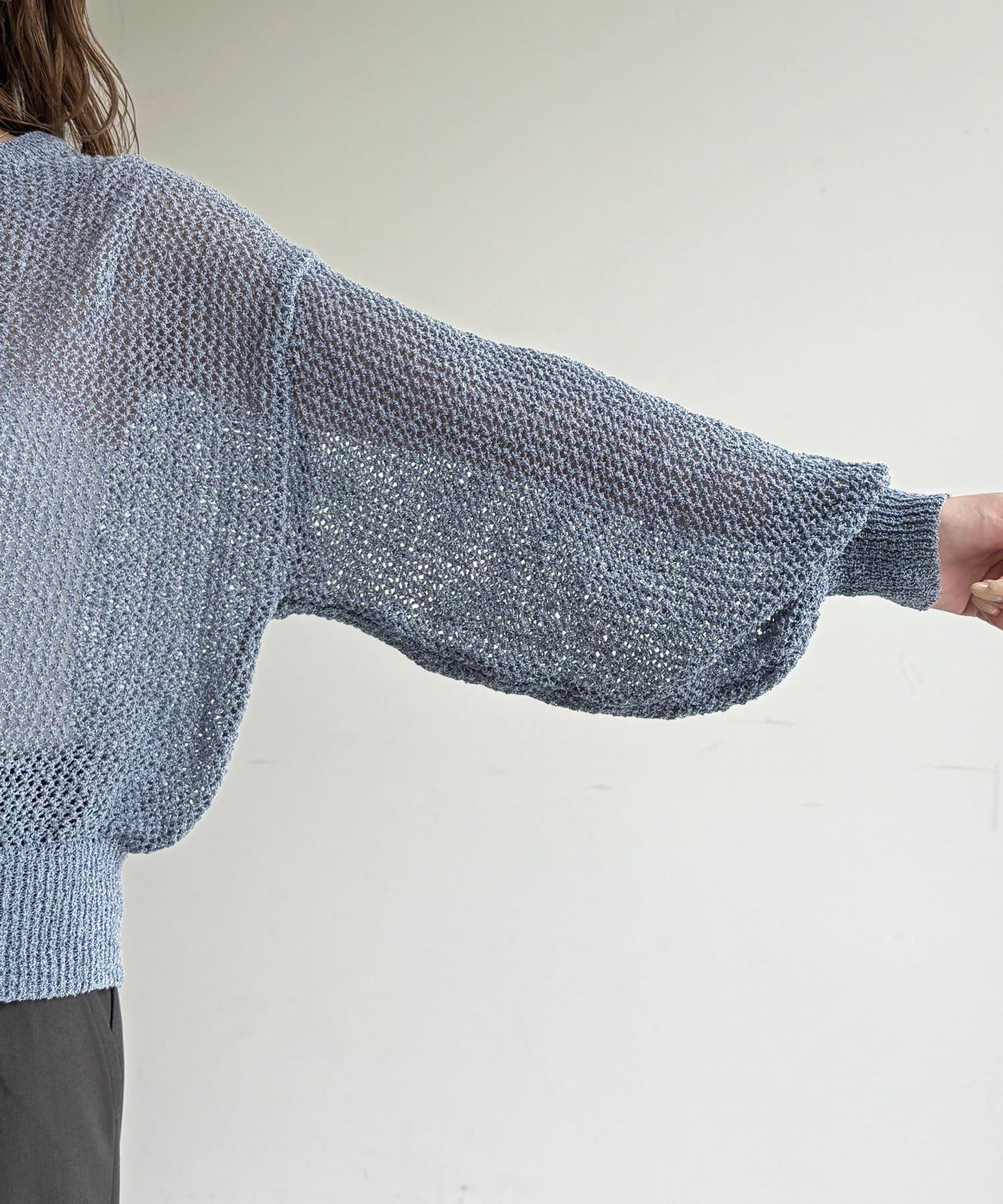 亞麻觸感網眼套頭上衣