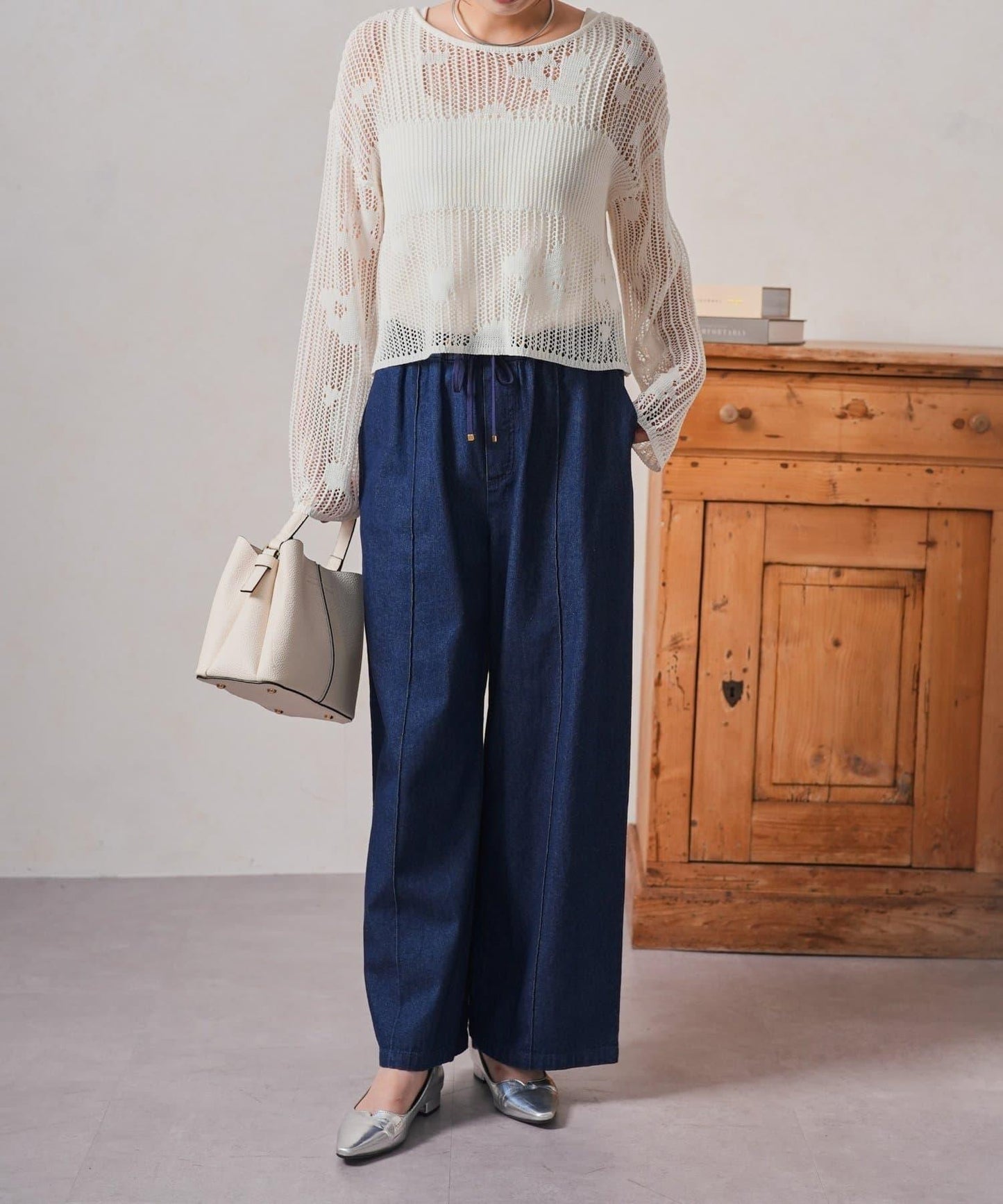 花卉網眼針織上衣