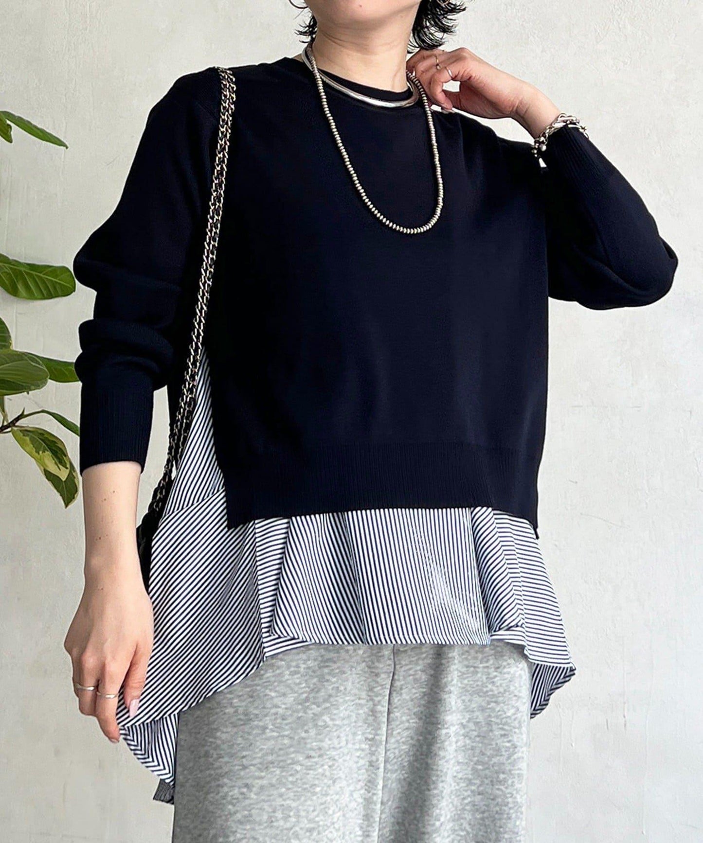 層次疊穿針織套頭衫