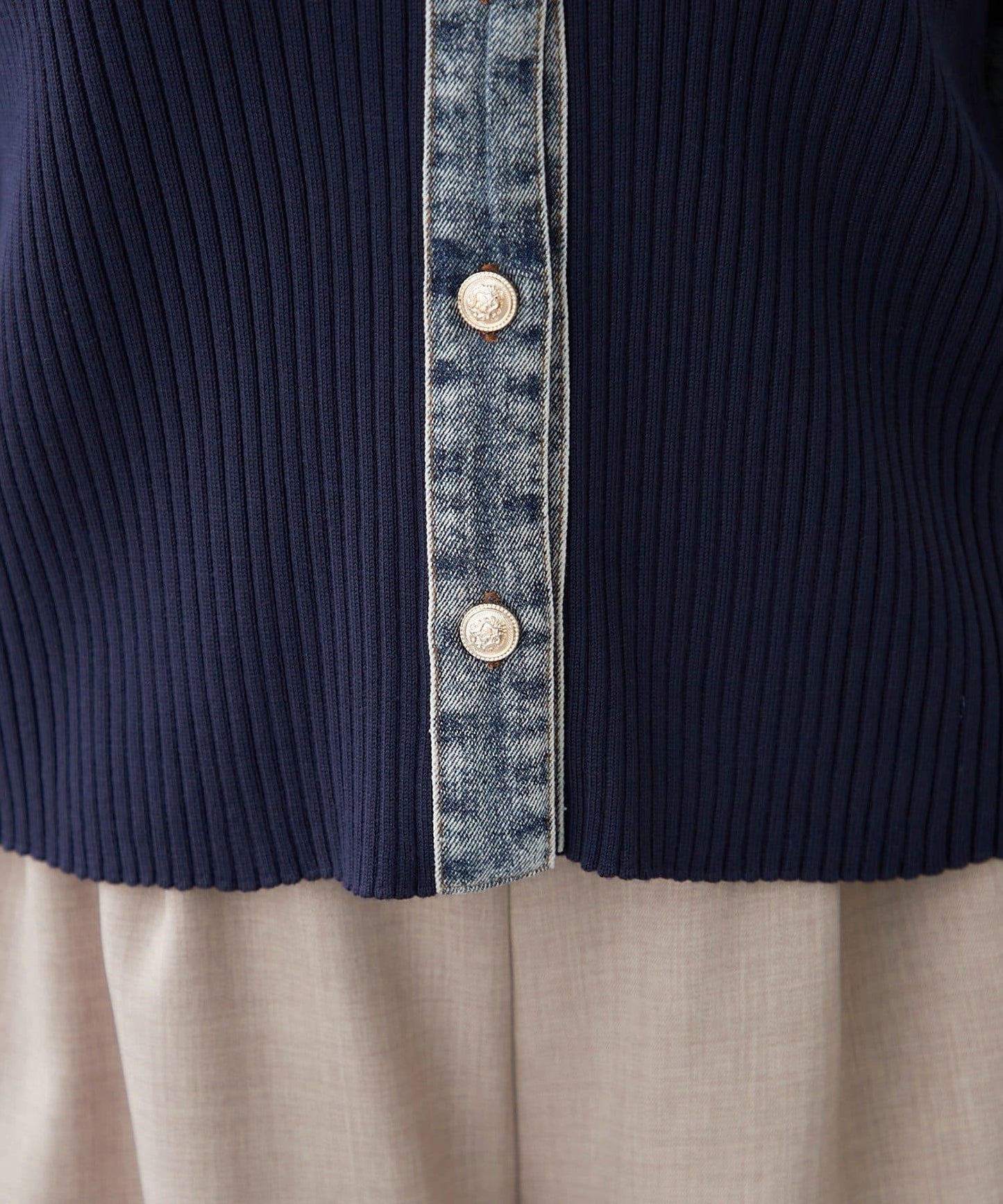 清爽休閒風牛仔拼接針織開衫