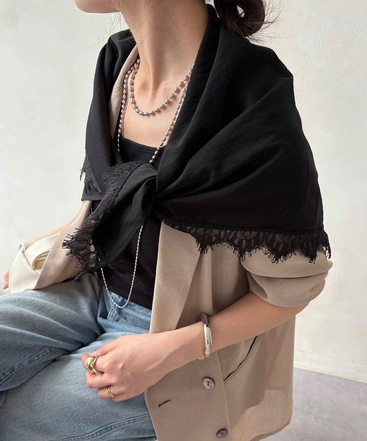 DouDou 蕾絲拼接 多用披肩圍巾