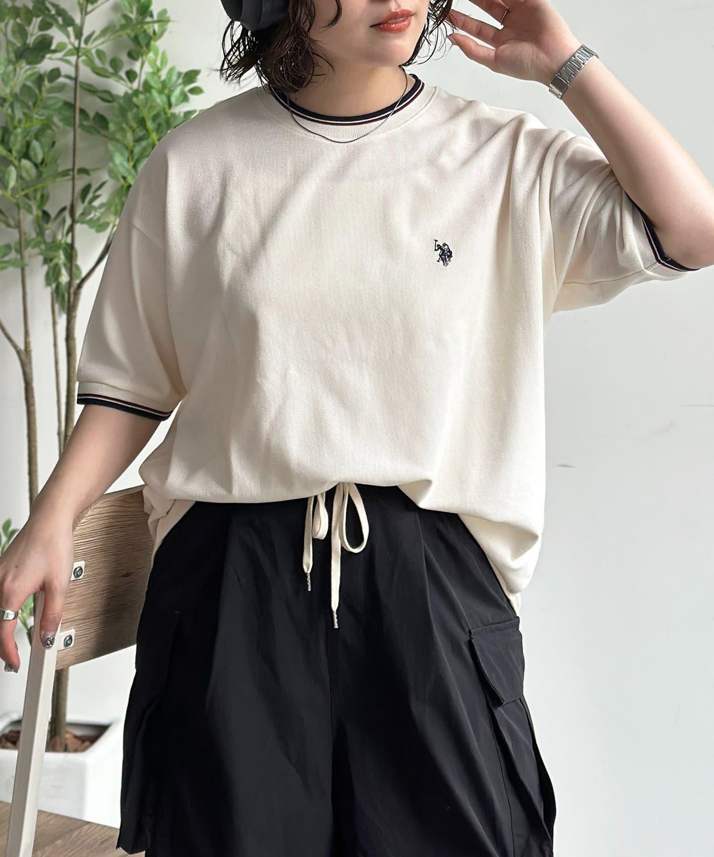 U.S. POLO ASSN. 撞色羅紋珠地T恤