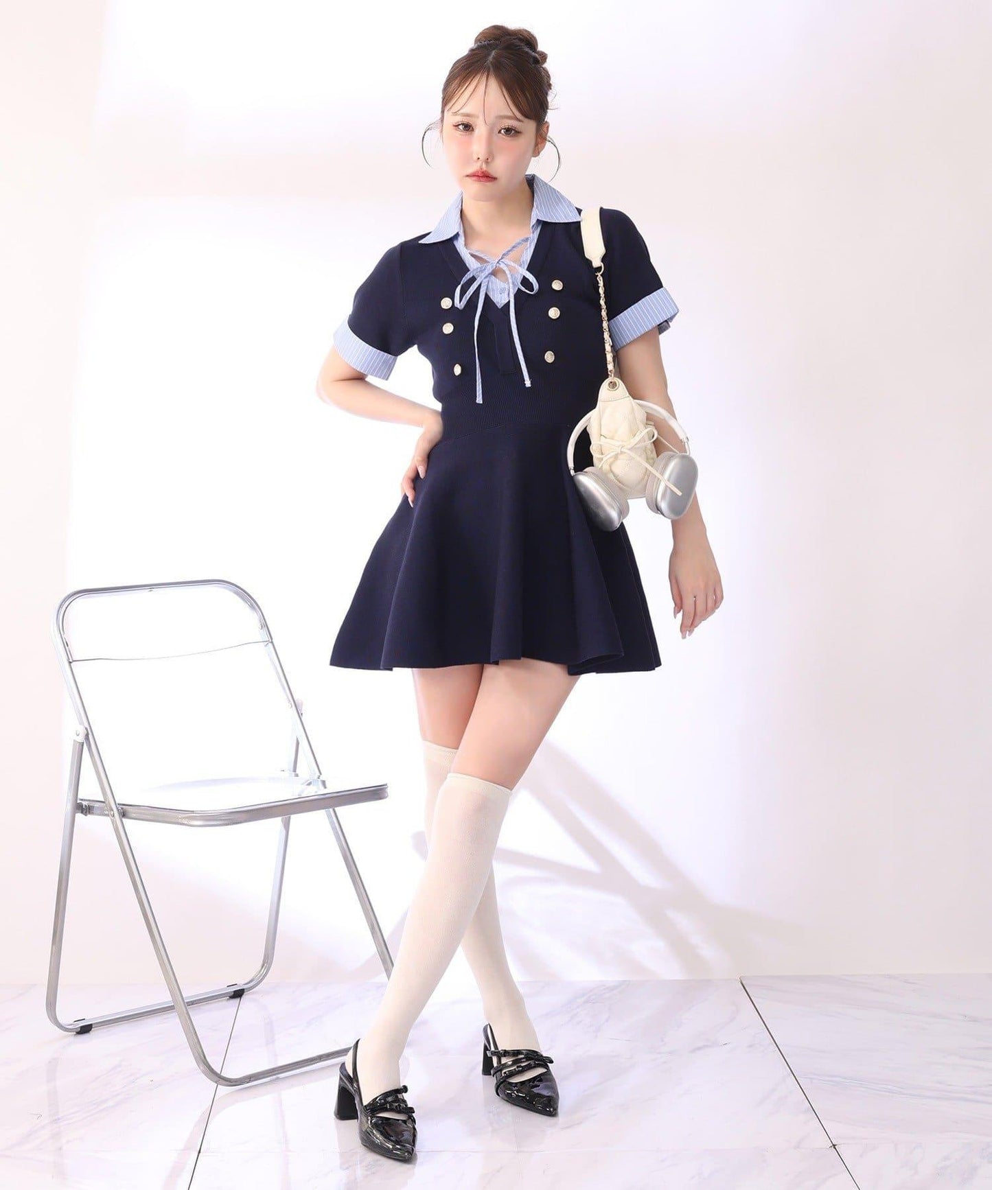 襯衫拼接短袖迷你連衣裙