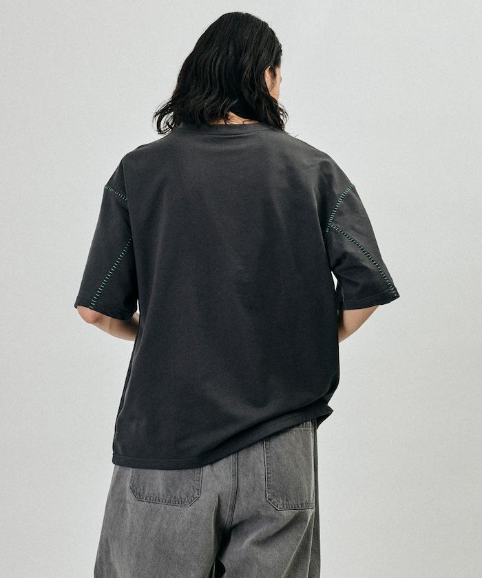 ボックスシルエット 配色ステッチ クルーネック Tシャツ