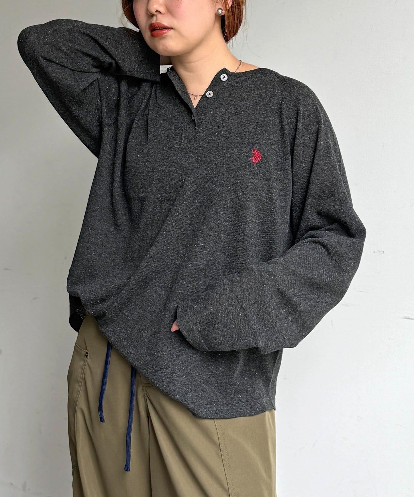 U.S. POLO ASSN. 麻混亨利領針織上衣