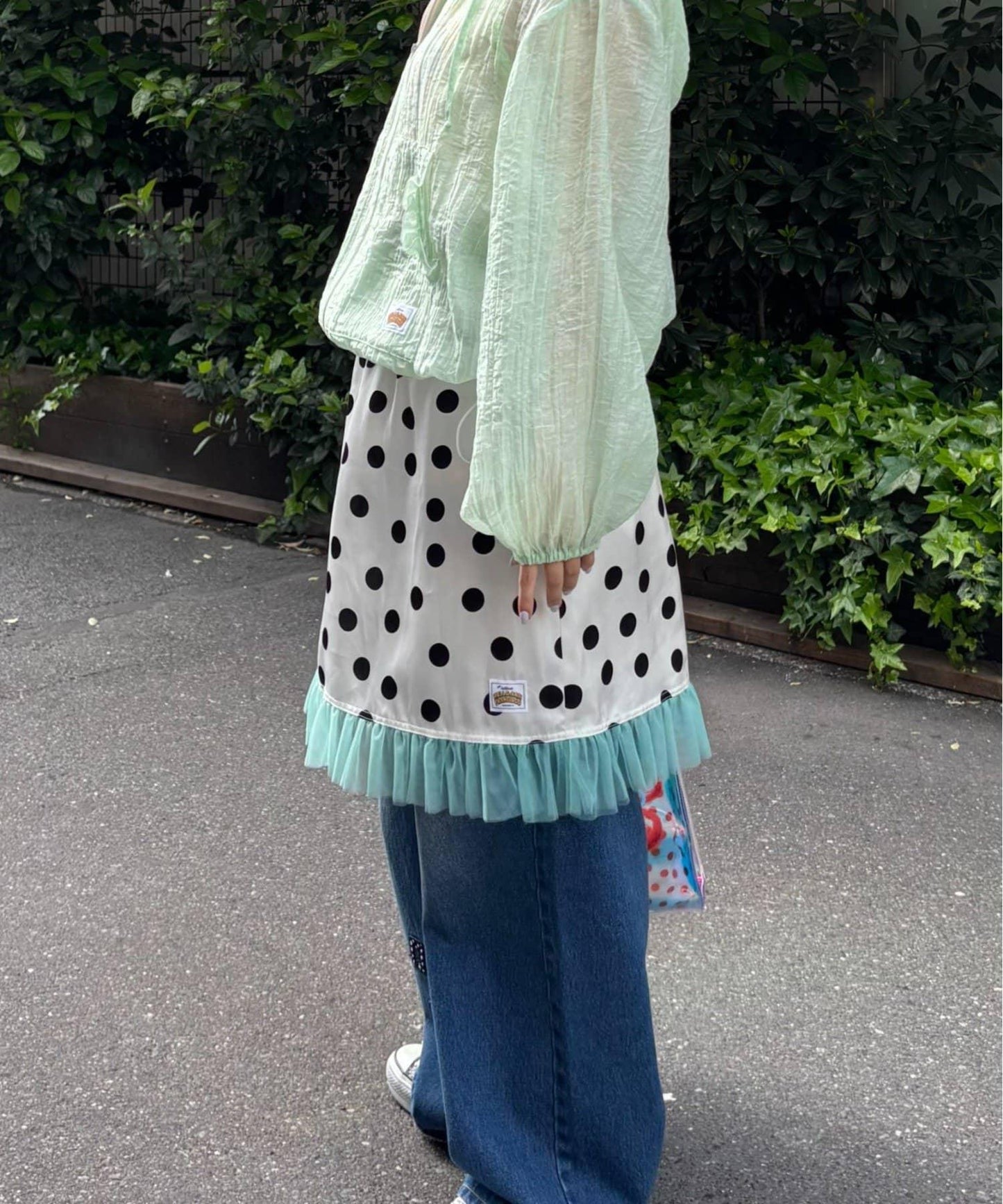 HELLO.SANFRANCISCO/ハローサンフランシスコ 緞面波點網紗 中長半身裙
