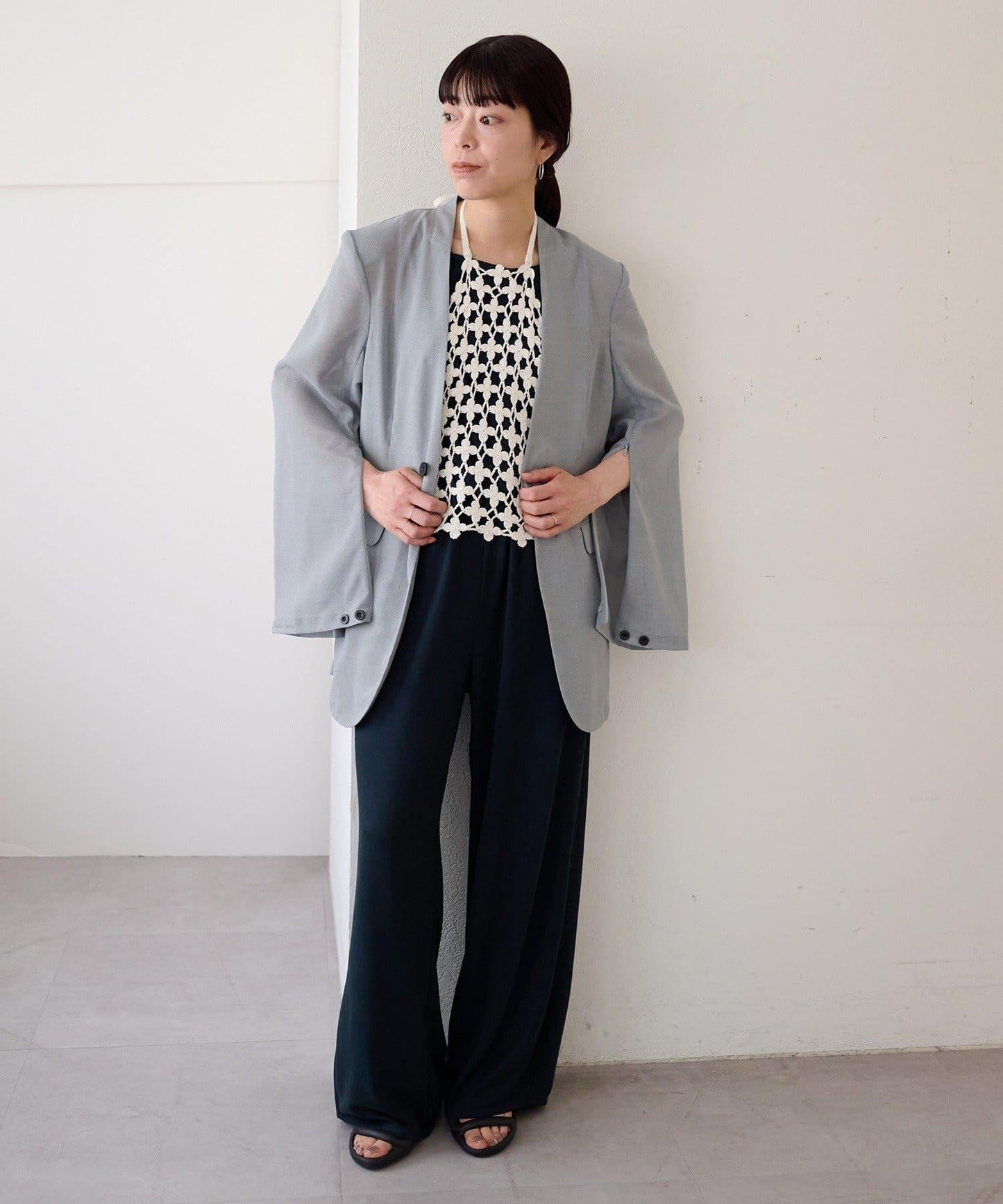 Sheer voile collarless 外套