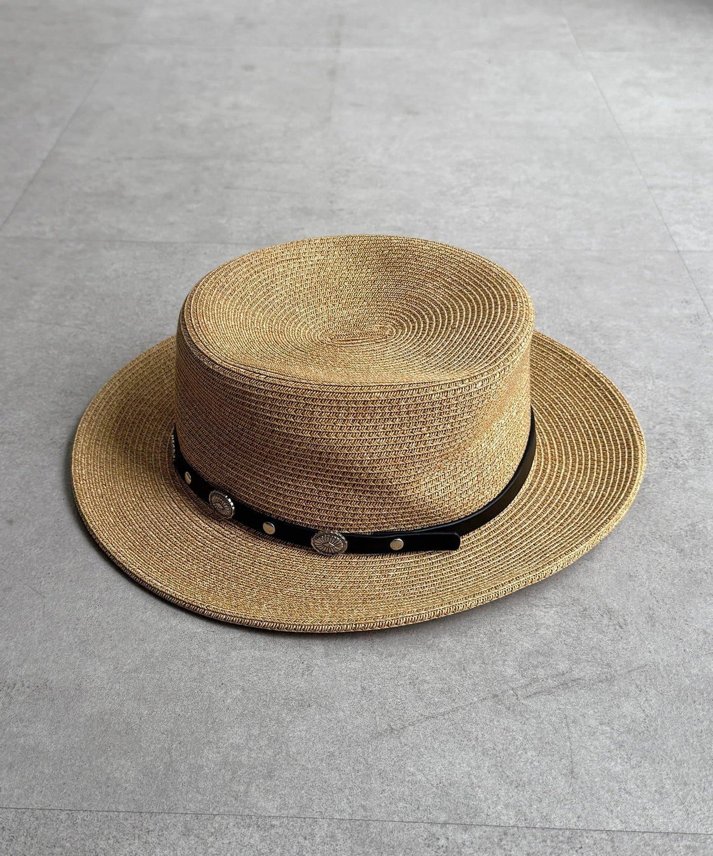 皮革腰帶裝飾 平頂草編 草帽