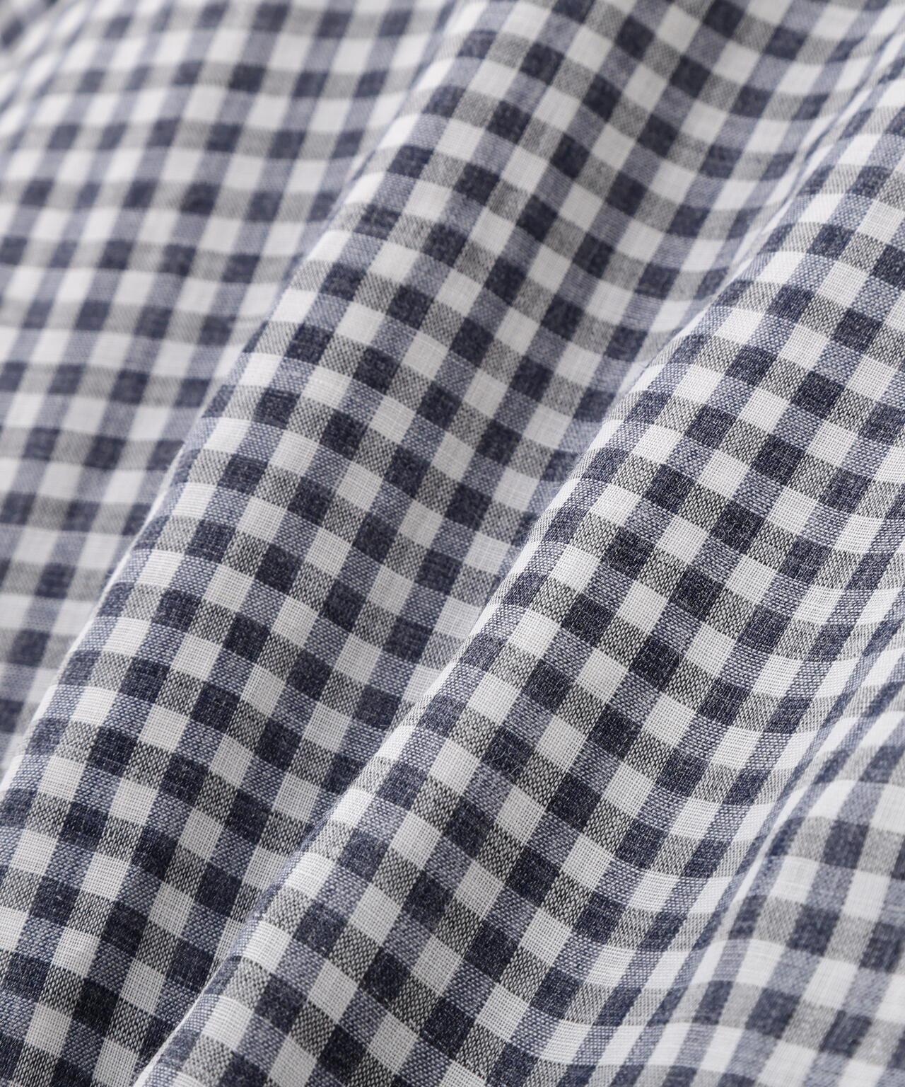 立領格紋苧麻襯衫