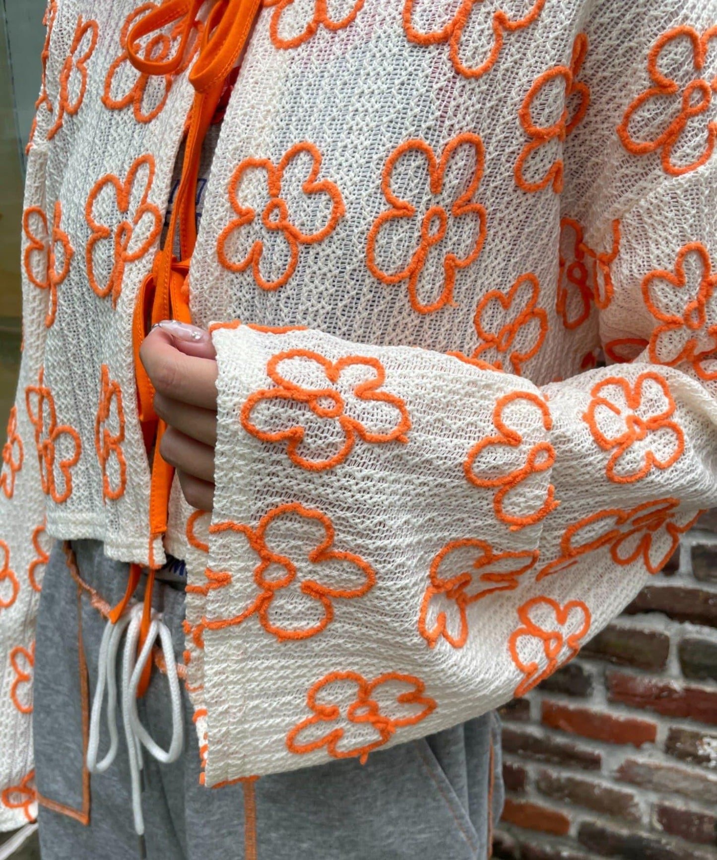 HELLO.SANFRANCISCO 2WAY花卉刺繡薄紗開衫