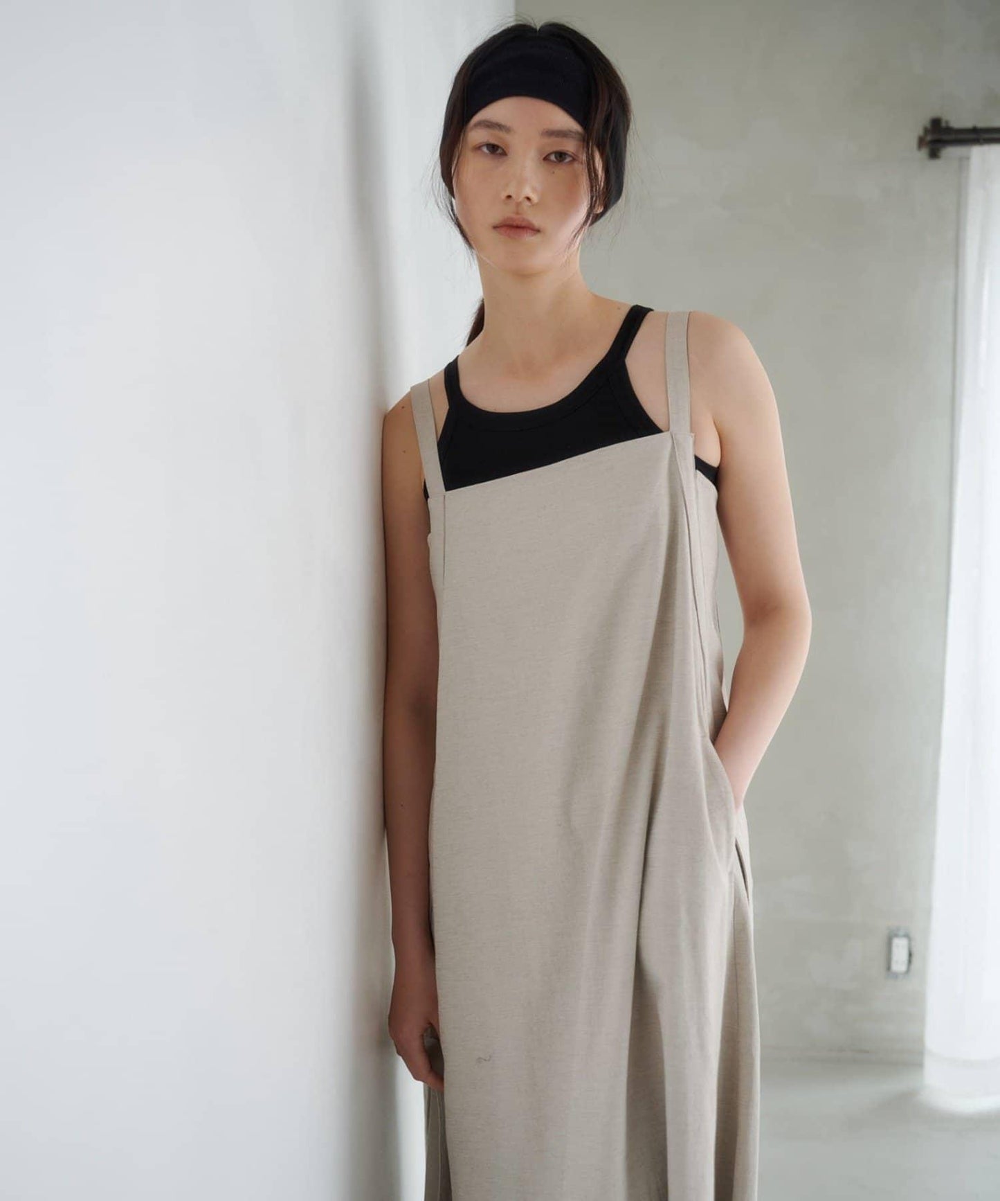 LUALY 亞麻寬鬆連衣裙