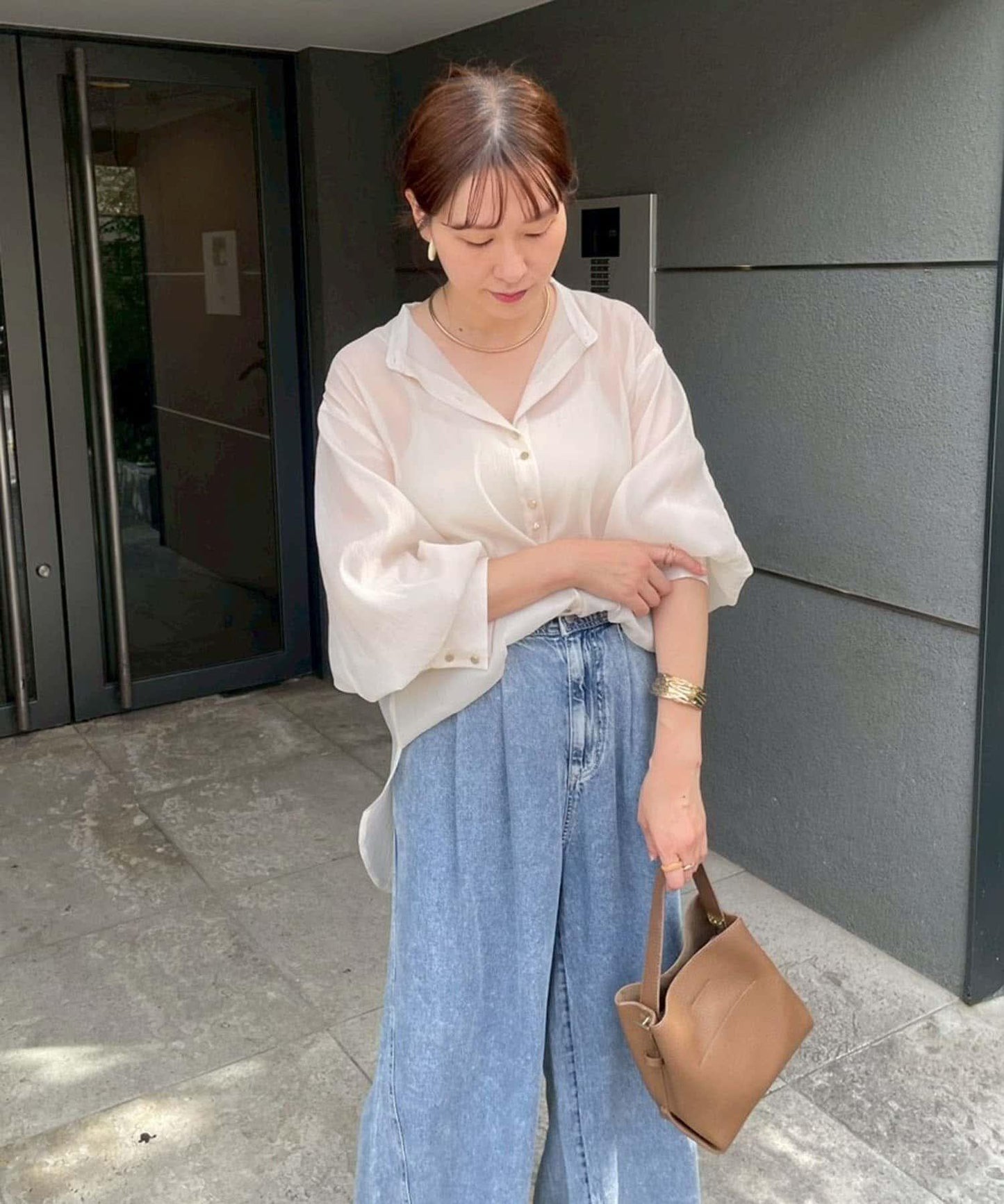 上品透視雙排扣襯衫