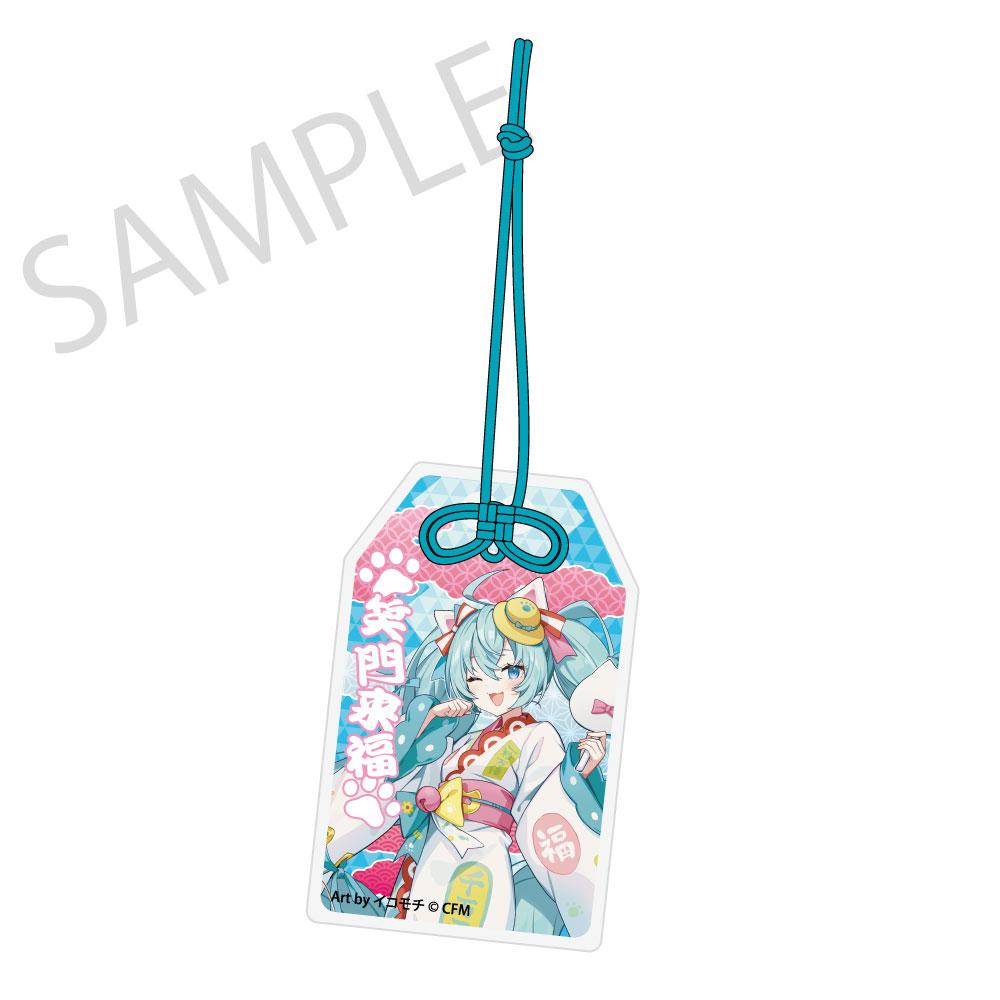 初音未來 × 招き貓 × 真夏の熊谷 御守風亞克力掛牌 初音未來 白貓 Art by イコモチ