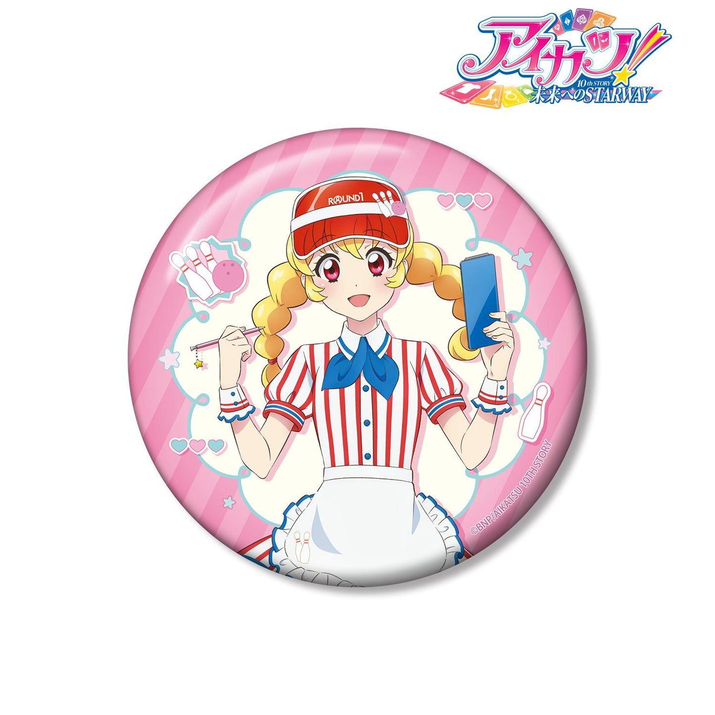 アイカツ! 10th STORY ~未來へのSTARWAY~(偶像活動! 10th STORY ~通往未來的STARWAY~) 描き下ろし 星宮いちご レトロストライプver. 100mm徽章