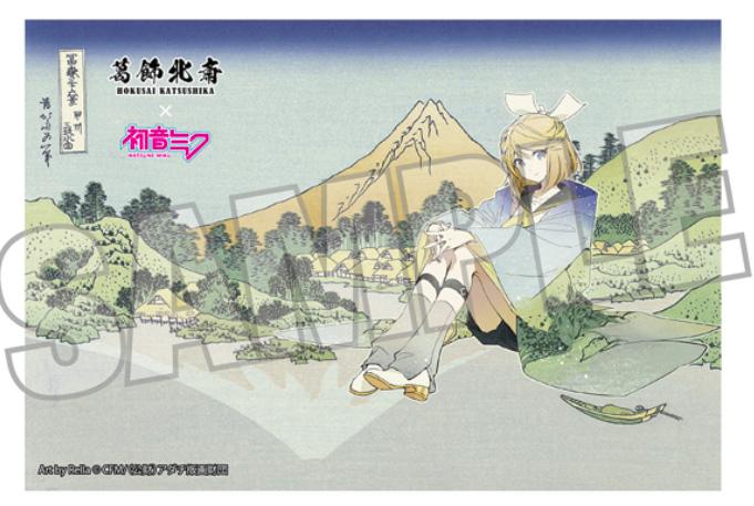 葛飾北斎×《初音未來》 Rella 明信片 鏡音リン 甲州三坂水面
