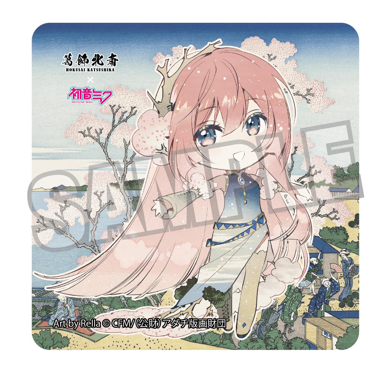 葛飾北斎×《初音未來》 Rella 貼紙 《巡音流歌》 迷你角色 東海道品川御殿山ノ不二