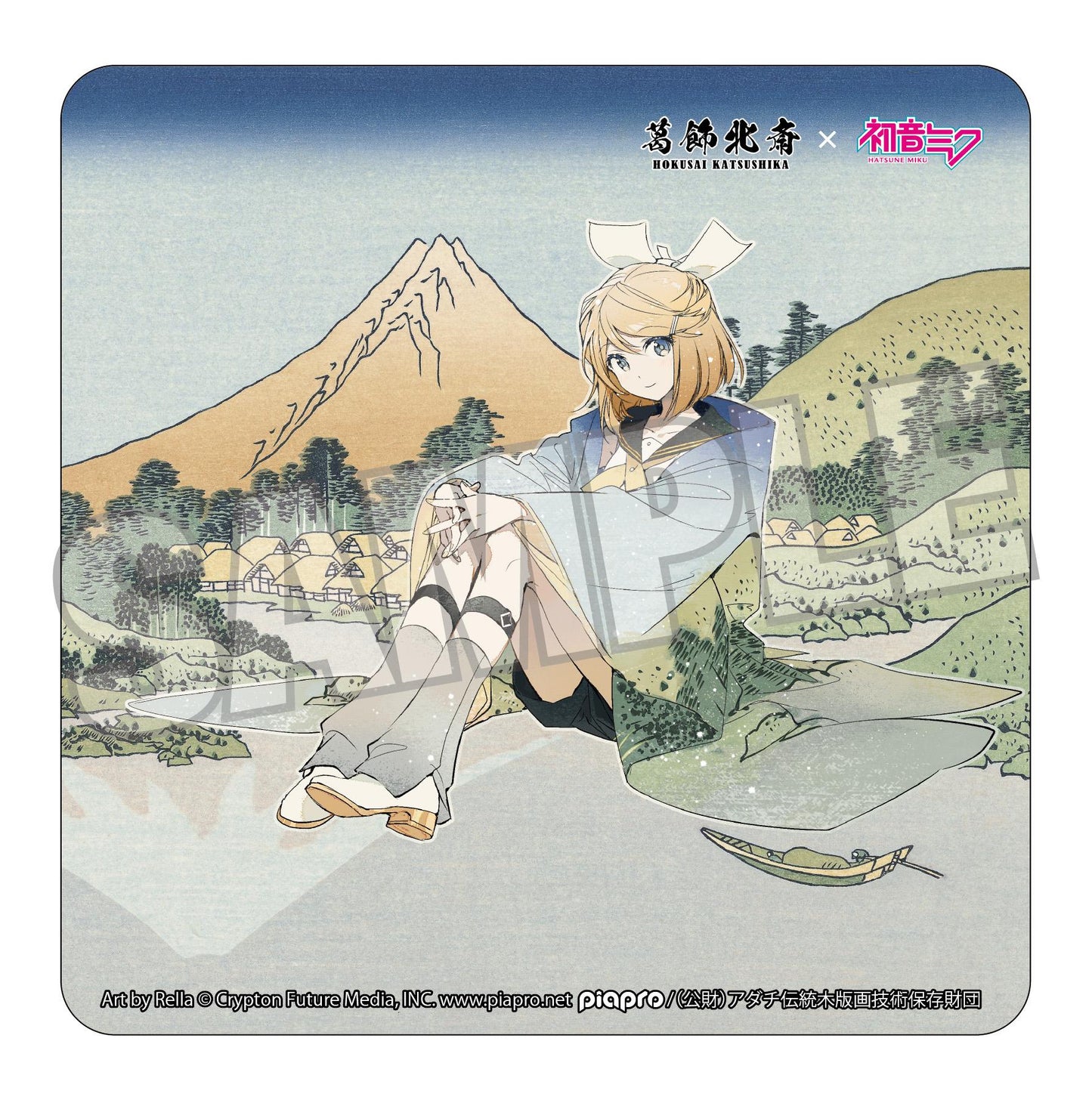 葛飾北斎×《初音未來》 Rella 鏡音リン 甲州三坂水面 汽車磁吸貼