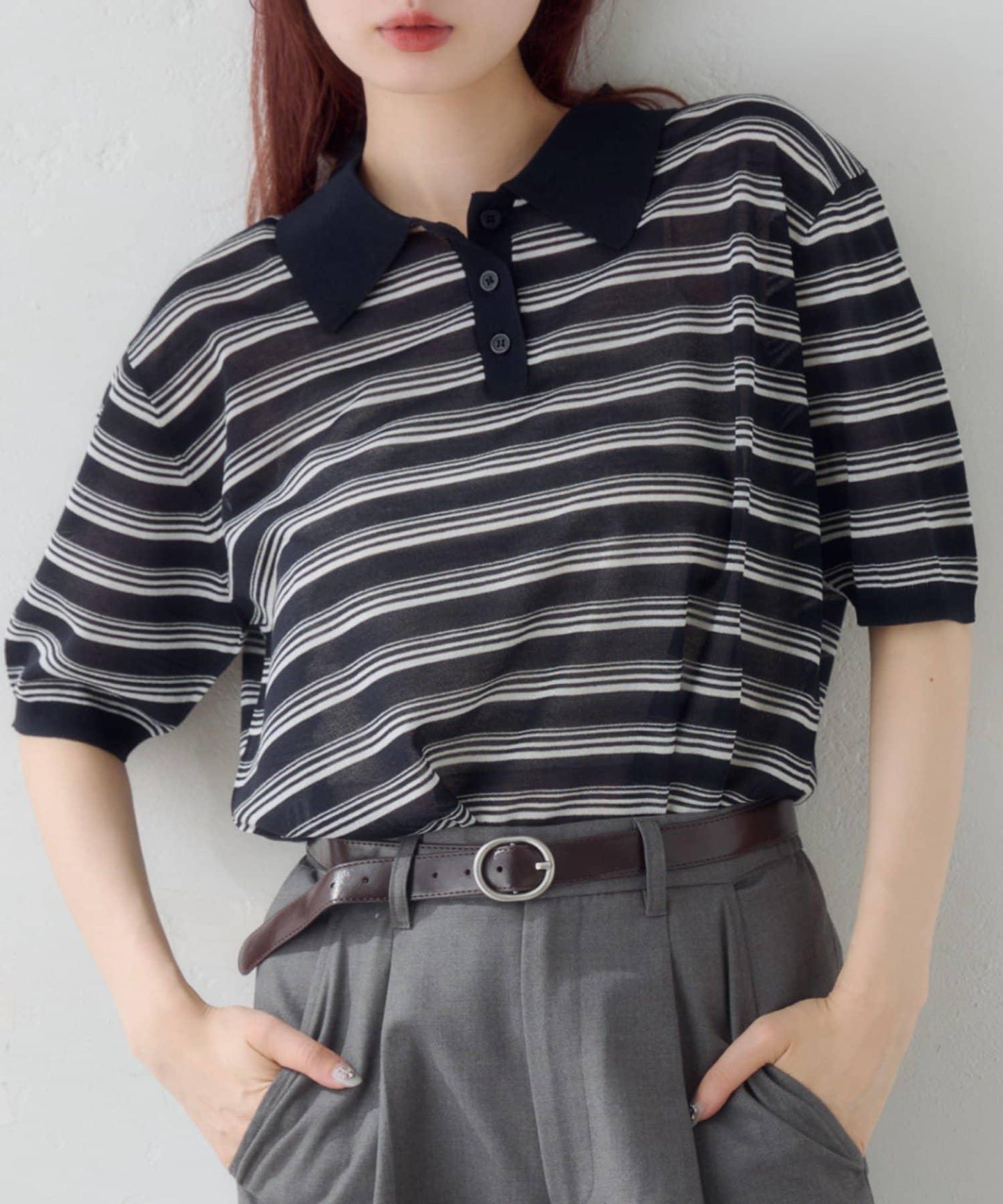 Kastane 透視感條紋Polo衫