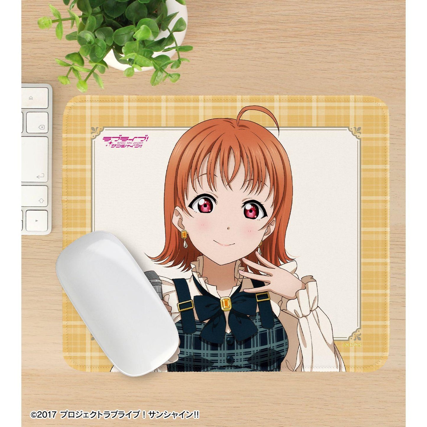 ラブライブ!サンシャイン!! 描き下ろし 高海千歌 チェックワンピース衣裝ver. 鼠標墊
