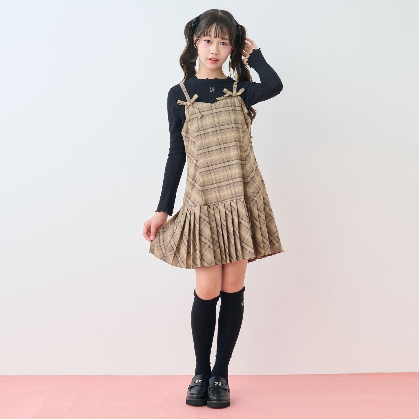 ツインリボンジャンパースカート×Tシャツセット
