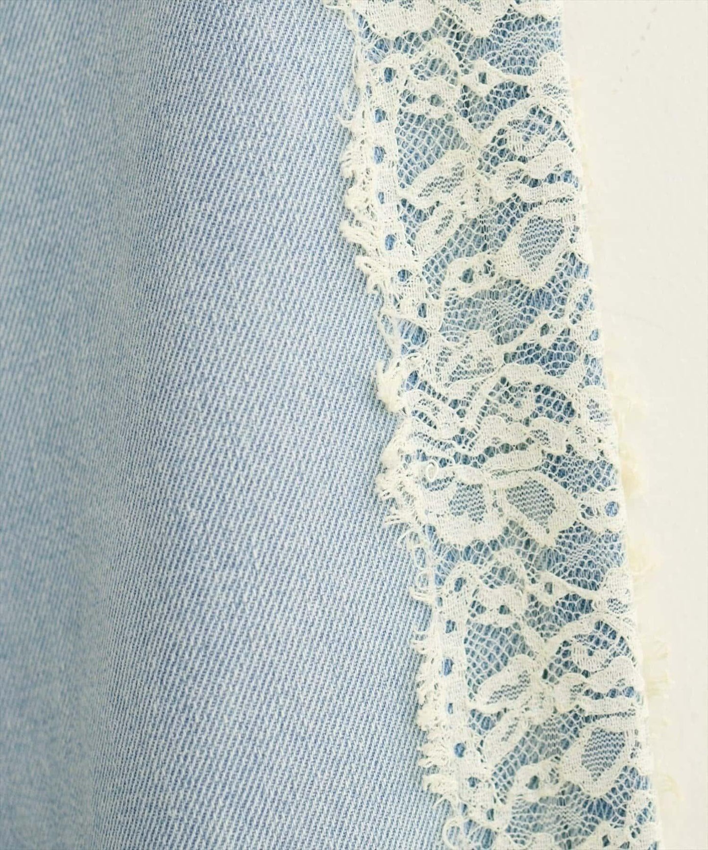 【natural couture】 側邊蕾絲牛仔闊腿褲