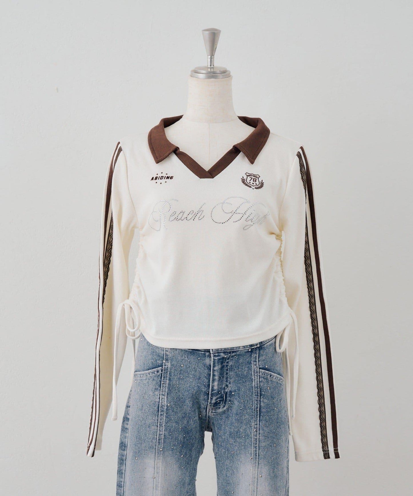 配色襟キラキラロゴサイドドロストTee