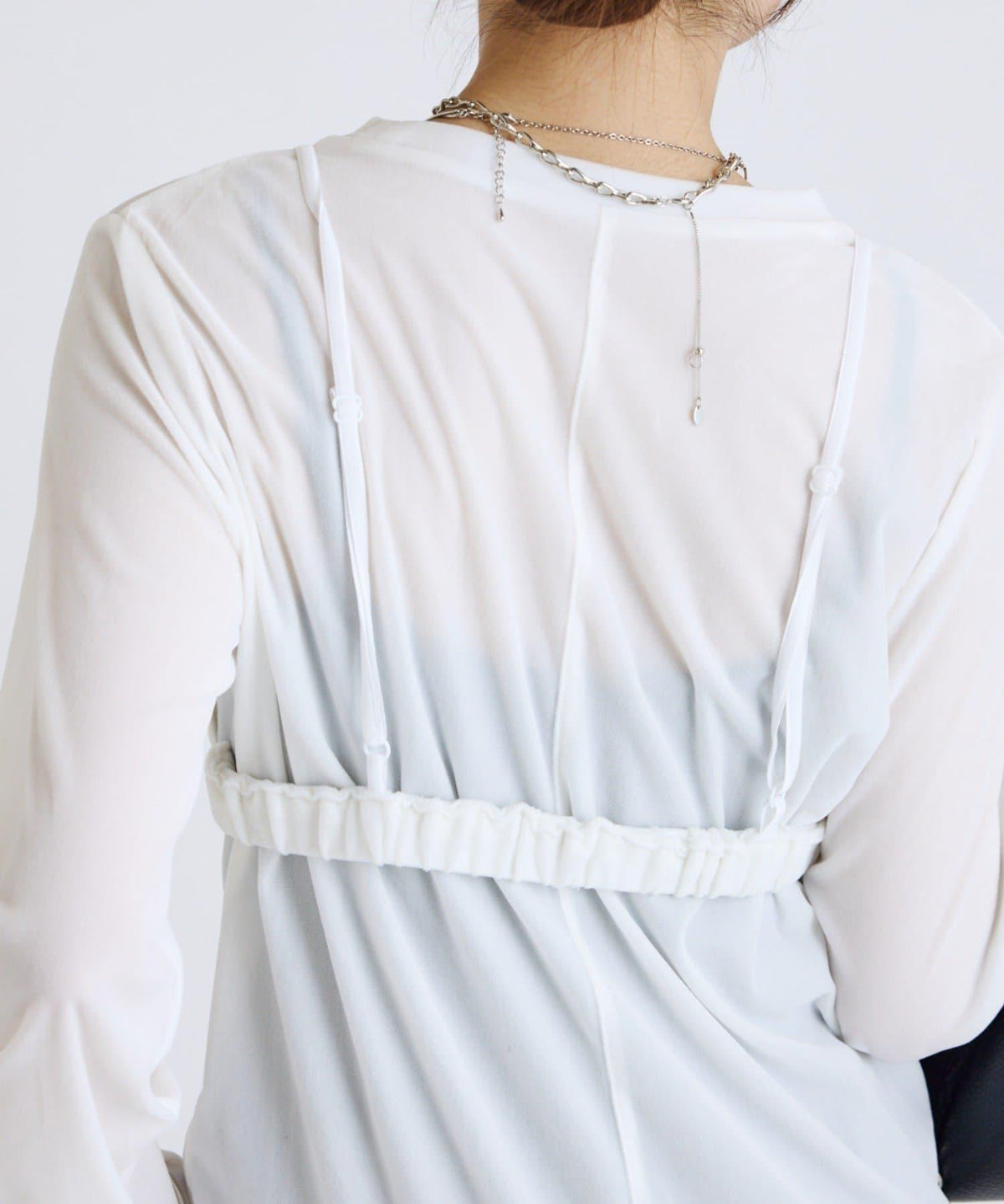 Lui's FEMME 26AW 彈力天鵝絨透膚感拼接胸衣套頭衫 聚酯纖維混紡 針織衫