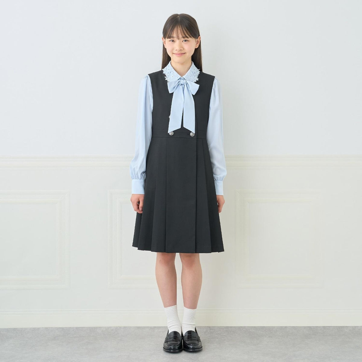 pom ponette junior 兒童 側褶揹帶裙