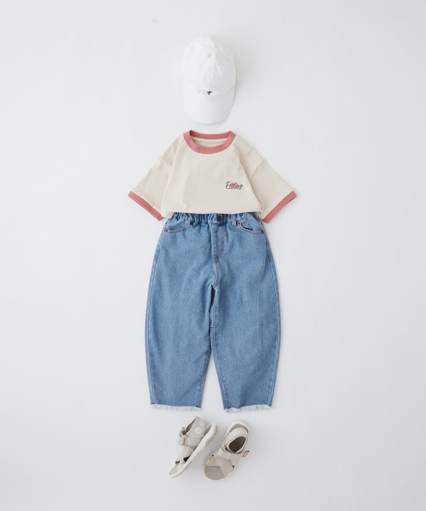 【KIDS】【TYPY DENIM】甘織り裾フリンジカーブデニム 【KIDS】【TYPY DENIM】甜美編織下襬流蘇曲線牛仔褲