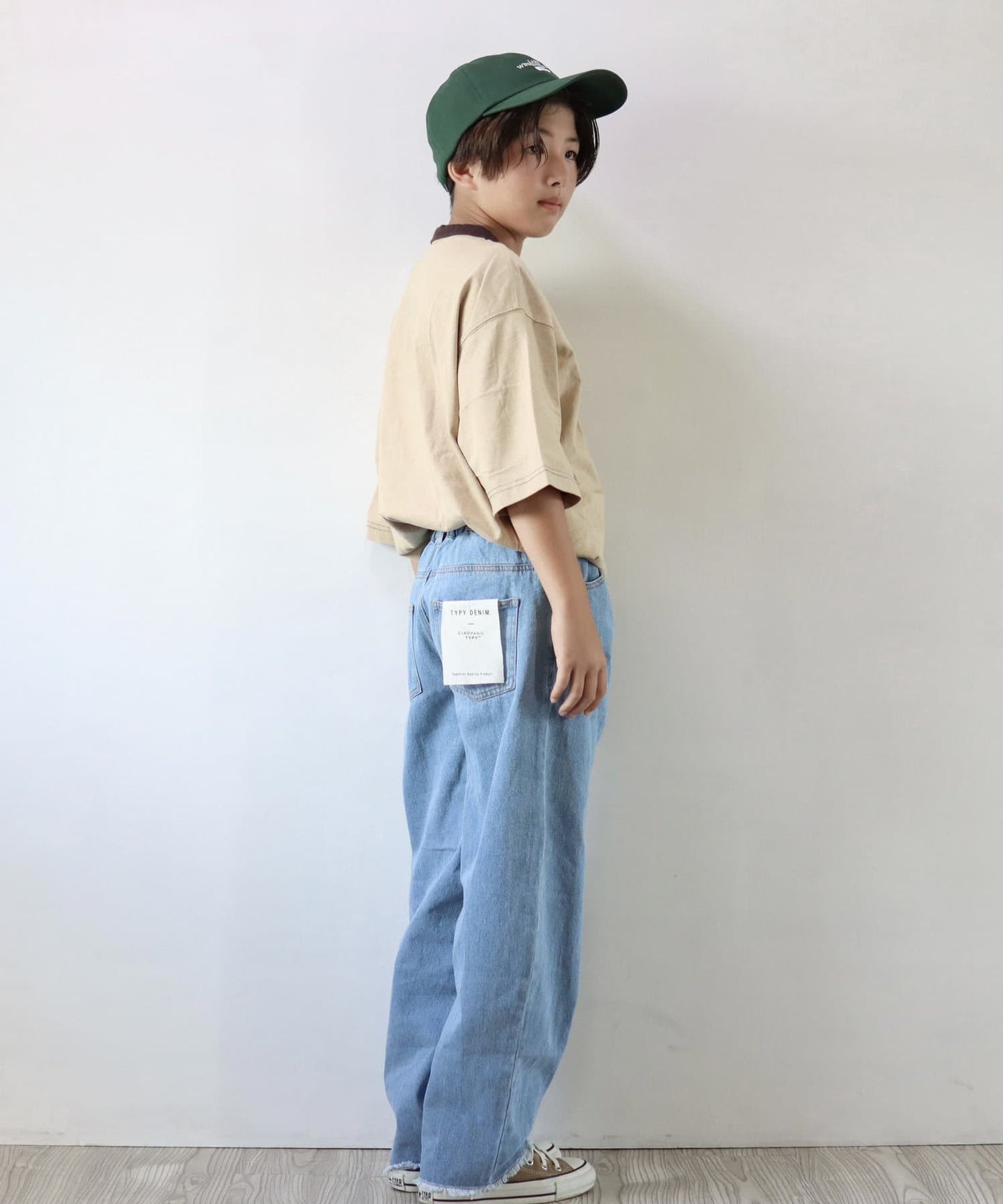 【KIDS】【TYPY DENIM】甘織り裾フリンジカーブデニム 【KIDS】【TYPY DENIM】甜美編織下襬流蘇曲線牛仔褲