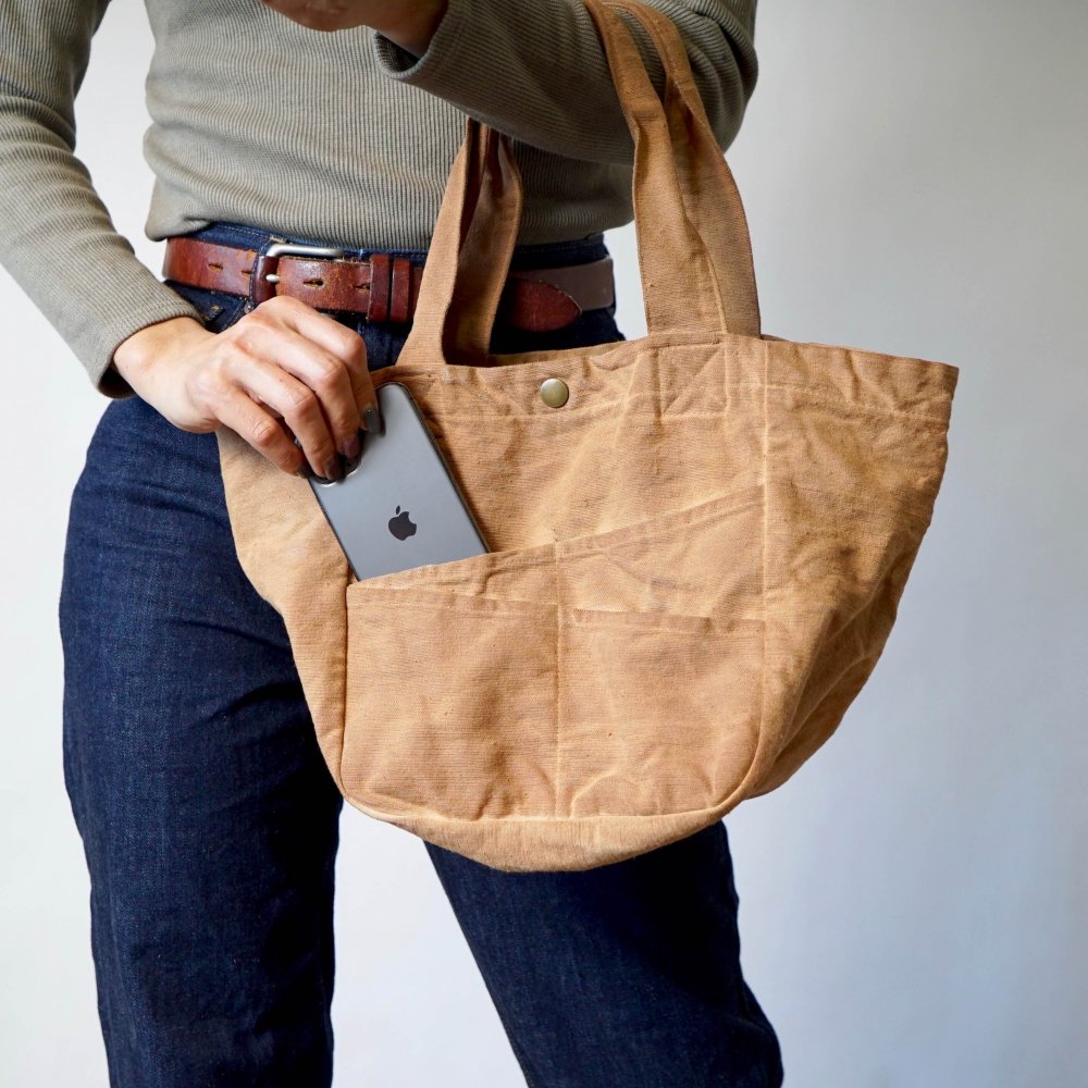 日常帆布手提包/米色棕色/三河織物圍裙