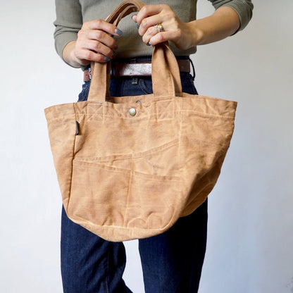 日常帆布手提包/米色棕色/三河織物圍裙