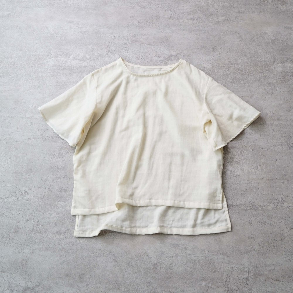 荷葉袖 紗T恤/米白色/三河織物雙層紗布