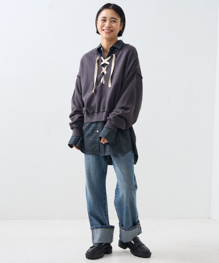 卷邊直筒牛仔褲