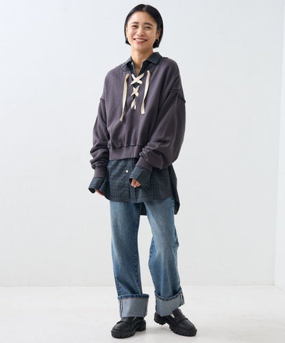 卷邊直筒牛仔褲