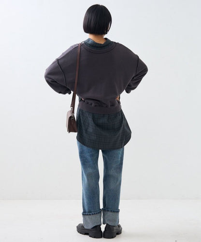 卷邊直筒牛仔褲