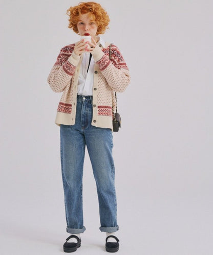 卷邊直筒牛仔褲