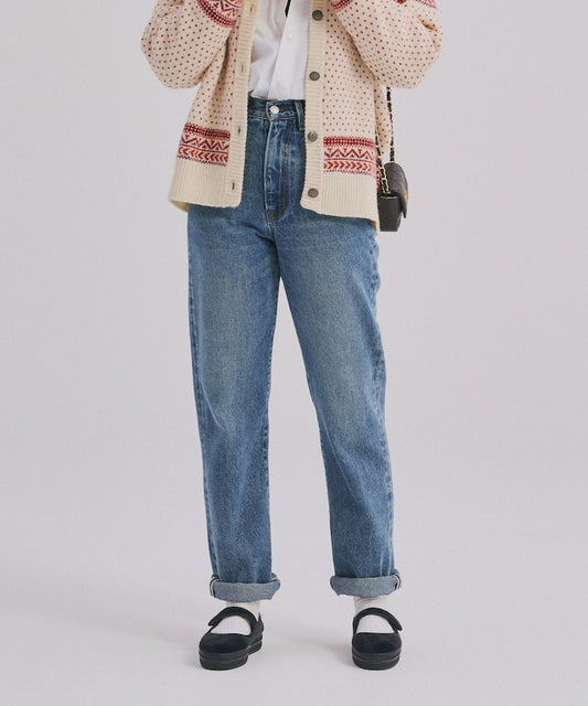 卷邊直筒牛仔褲