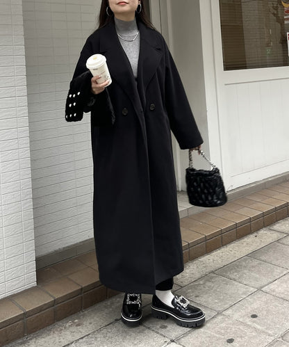 側開衩長款大衣