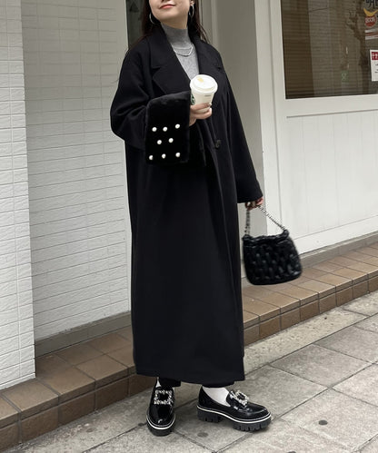 側開衩長款大衣