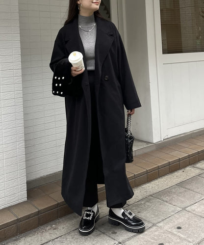 側開衩長款大衣
