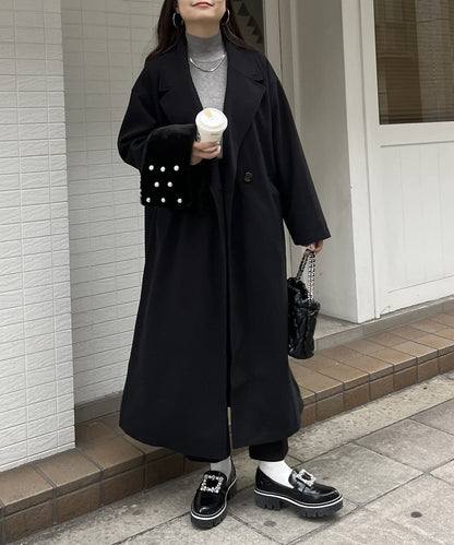 側開衩長款大衣