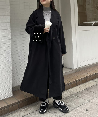 側開衩長款大衣