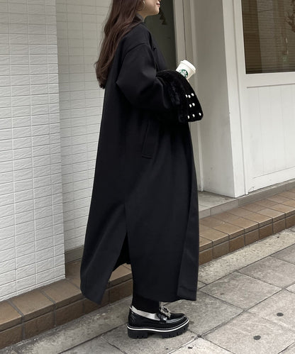 側開衩長款大衣