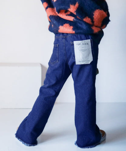 【KIDS】【TYPY DENIM】甘織り裾フリンジフレアデニム 【KIDS】【TYPY DENIM】甜美編織邊緣流蘇喇叭牛仔褲