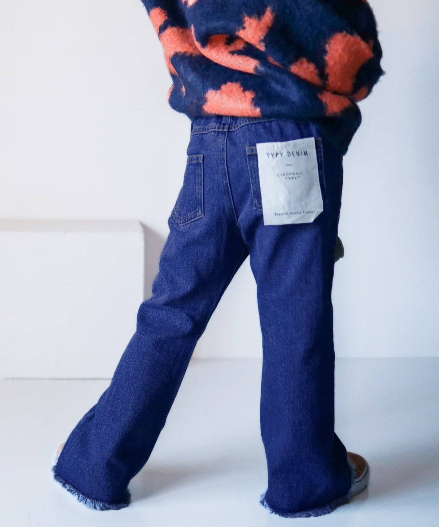 【KIDS】【TYPY DENIM】甘織り裾フリンジフレアデニム 【KIDS】【TYPY DENIM】甜美編織邊緣流蘇喇叭牛仔褲